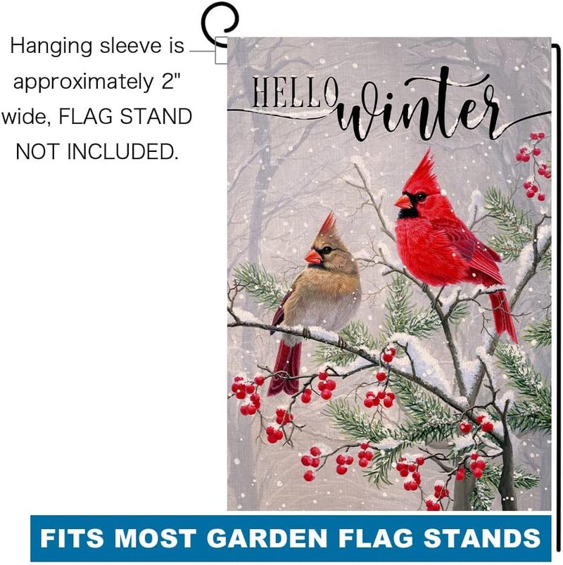 BLKWHT Winter Cardinal Bird Garden Flag 12x18 Vertical Double Sided Farmhouse Trees Snow Christmas Holiday Outside Decorations Burlap Yard Flag BW233 - Image 5